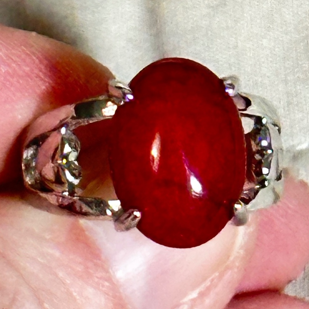 Stainless steel ring w/oval Red Crackle Quartz stone - NWOT - Picture 1 of 15